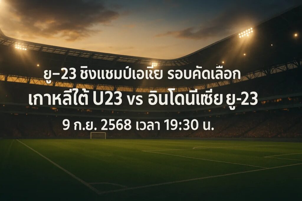 ทีเด็ดยู-23 ชิงแชมป์เอเชีย เกาหลีใต้ U23 vs อินโดนีเซีย ยู-23 9 กันยายน 2568 เวลา 19:30 น.