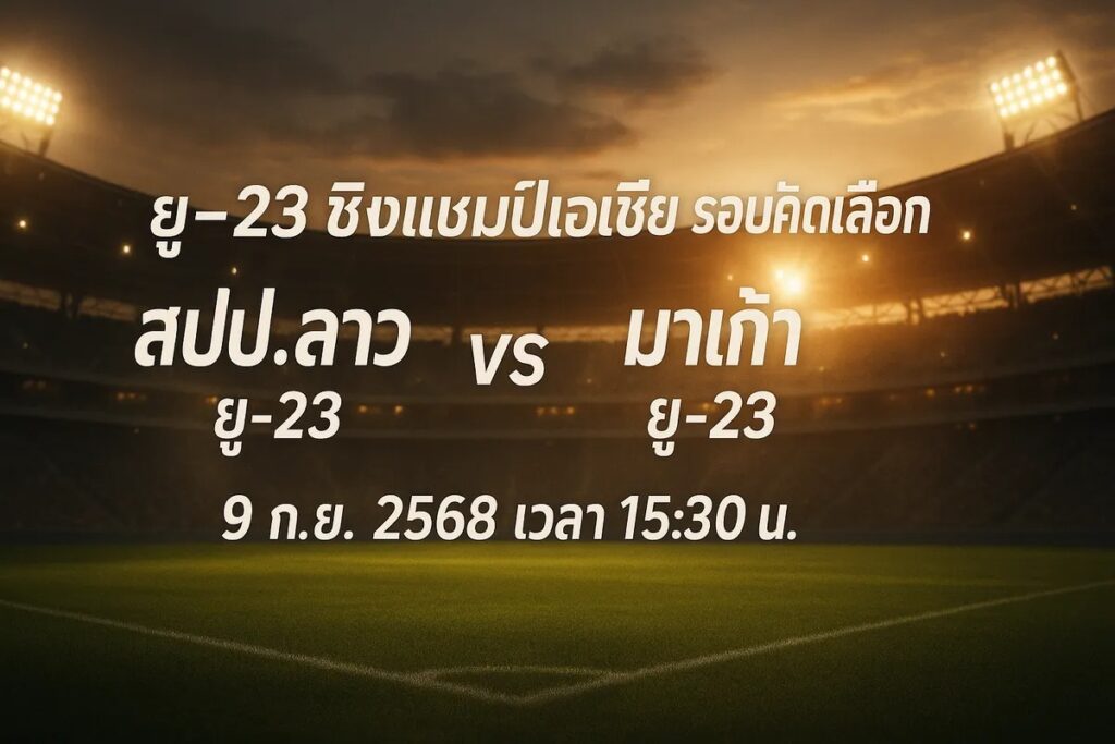 ทีเด็ดยู-23 ชิงแชมป์เอเชีย รอบคัดเลือก สปป.ลาว ยู-23 vs มาเก๊า ยู-23 9 กันยายน 2568 เวลา 15:30 น.